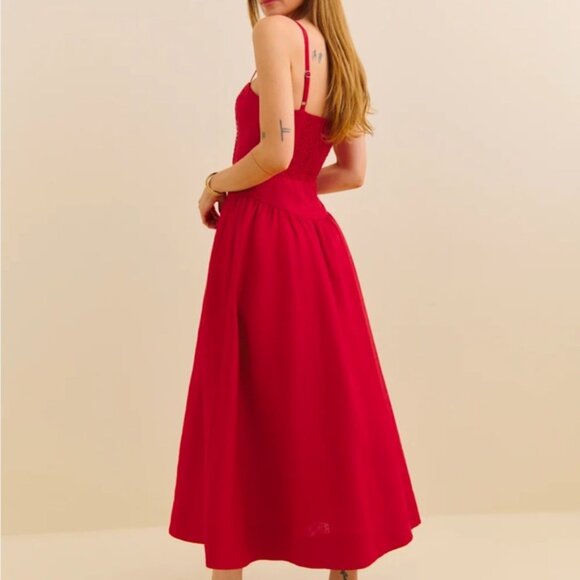 Reformation Katarin Linen Dress in Lipstick *NEW* - Picture 3 of 6